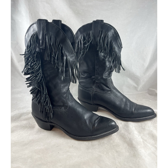 Capezio USA Black Fringe Cowgirl Boots 8.5M Leather Western Look Womens Vintage - Picture 1 of 7